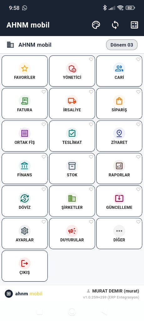 AHNM Mobil Ana Menü: El Terminalinde Tüm Operasyon Tek Grid’de